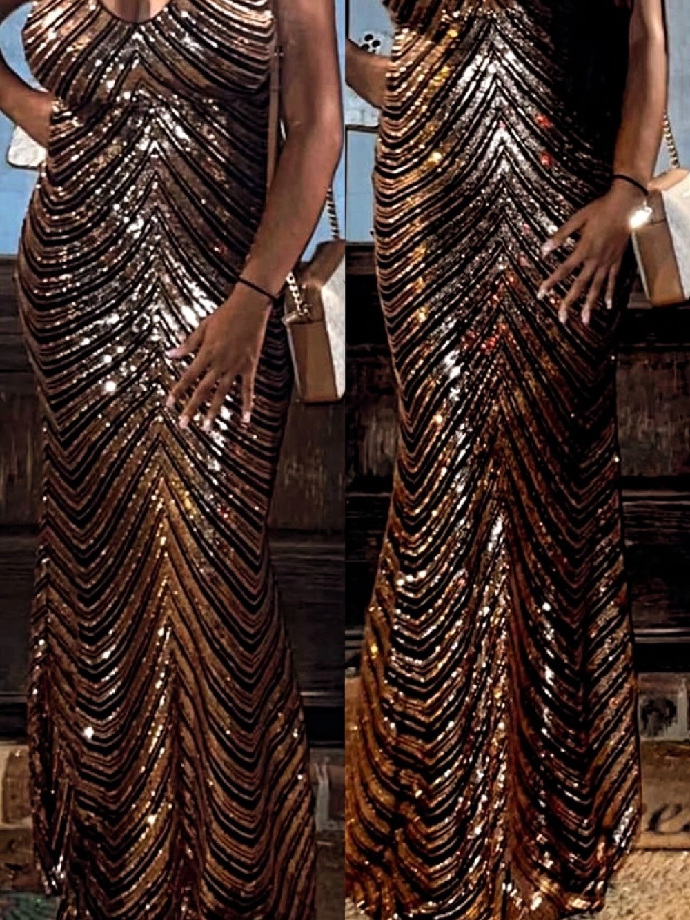 Windsor Bronze Chevron Sequin Maxi Dress